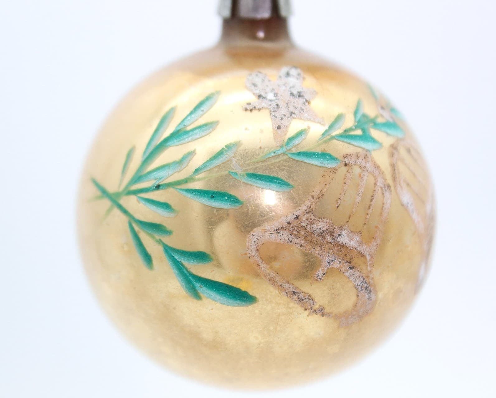 Vintage Poland Hand Painted Mica Jingle Bells Ball Glass Christmas Ornament - Thumbnail 7
