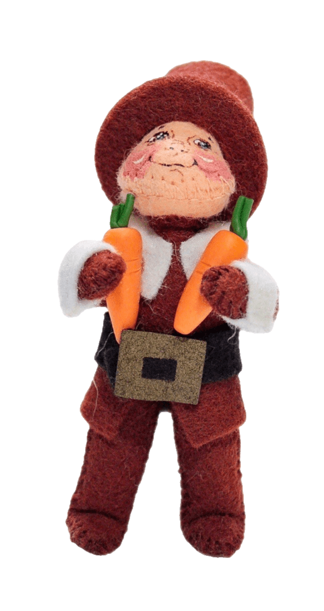 Vintage 1996 ANNALEE Mobilitee Small Pilgrim Boy Holding Carrots Artisan Doll 4" - Image 1