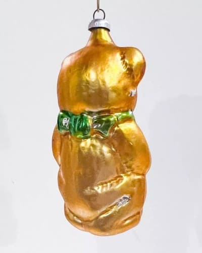 Vintage Figural Gold Teddy Bear With Heart West Germany Blown Glass Ornament - Thumbnail 4