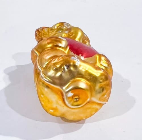 Vintage Figural Gold Teddy Bear With Heart West Germany Blown Glass Ornament - Thumbnail 5
