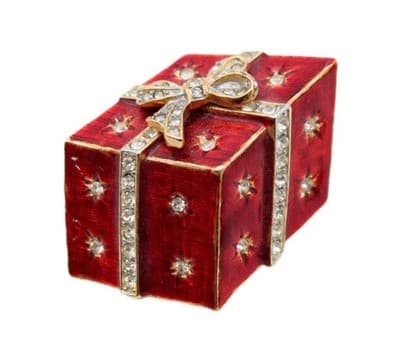 Neiman Marcus Vintage Red Enamel Rhinestone Christmas Present Gift Pin Brooch - Image 1
