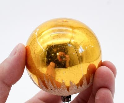 Vintage Made In West Germany Snowcap Yellow Gold Ball Glass Christmas Ornament - Thumbnail 3