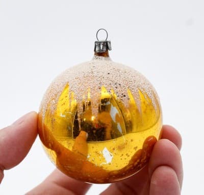Vintage Made In West Germany Snowcap Yellow Gold Ball Glass Christmas Ornament - Thumbnail 2