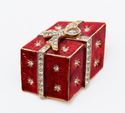 Neiman Marcus Vintage Red Enamel Rhinestone Christmas Present Gift Pin Brooch - Thumbnail 7