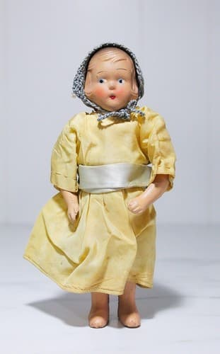 Vintage Antique Hard Plastic Hand Painted Face Crochet Hat Doll Toy - Thumbnail 8
