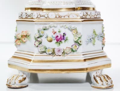 Antique 19th C Germany DRESDEN Hand Painted Floral Handled Large Vase Urn - Thumbnail 7