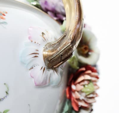 Antique 19th C Germany DRESDEN Hand Painted Floral Handled Large Vase Urn - Thumbnail 19