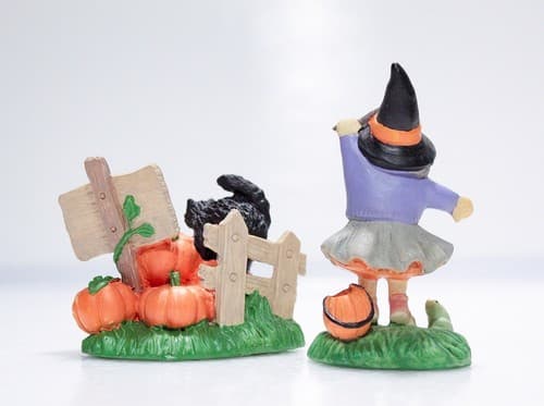 2 Vintage MIDWEST IMPORTS Pumpkin Patch & Witch Halloween Figurines - Thumbnail 4