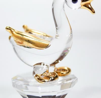 Crystal Glass Duck WIth Gold Accents On Crystal Stand Figurine 2 3/4" - Thumbnail 3
