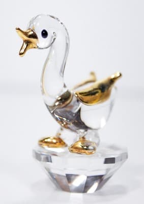 Crystal Glass Duck WIth Gold Accents On Crystal Stand Figurine 2 3/4" - Thumbnail 5