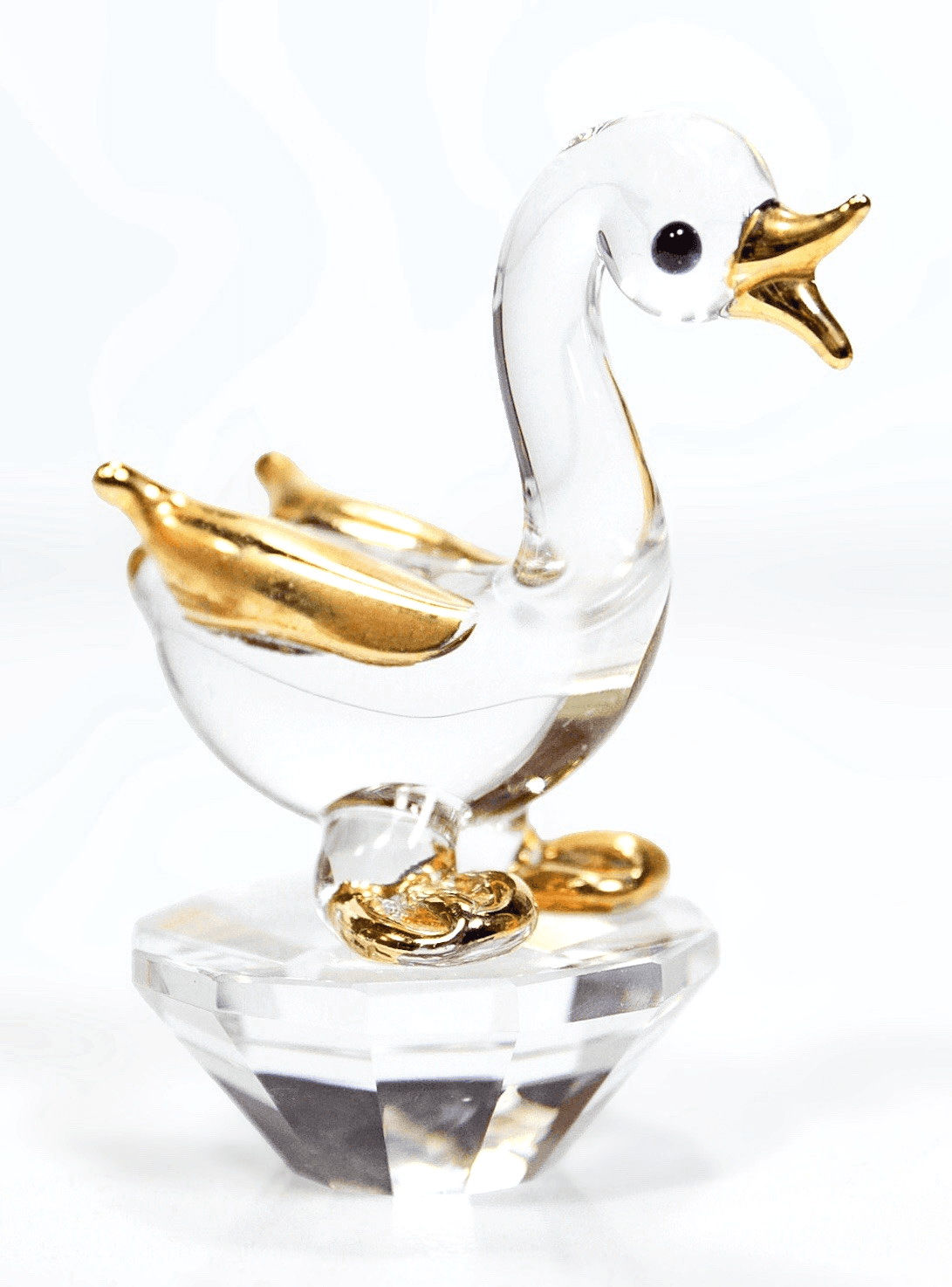 Crystal Glass Duck WIth Gold Accents On Crystal Stand Figurine 2 3/4" - Image 1