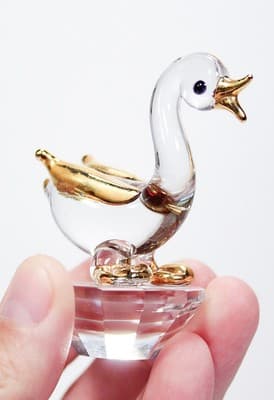 Crystal Glass Duck WIth Gold Accents On Crystal Stand Figurine 2 3/4" - Thumbnail 2