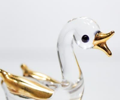 Crystal Glass Duck WIth Gold Accents On Crystal Stand Figurine 2 3/4" - Thumbnail 4