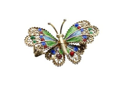 Vtg 800 European Silver Vermeil Multicolor Enamel Filigree Butterfly Pin Brooch - Image 1