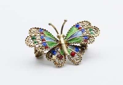 Vtg 800 European Silver Vermeil Multicolor Enamel Filigree Butterfly Pin Brooch - Thumbnail 7