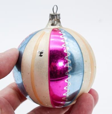 Vintage Poland Multicolor Circus Motif Mercury Glass Ball Christmas Ornament - Thumbnail 2