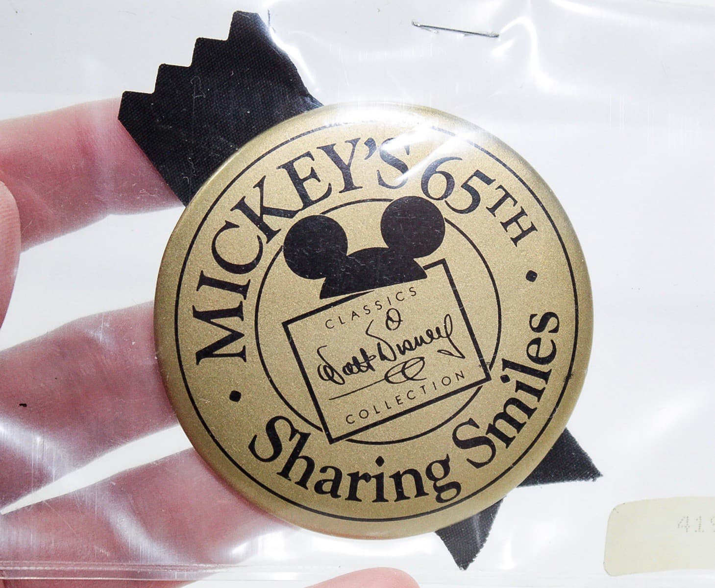 Mickey's 65th Sharing Smiles Cast Member Pin Back Button NEW - Thumbnail 2