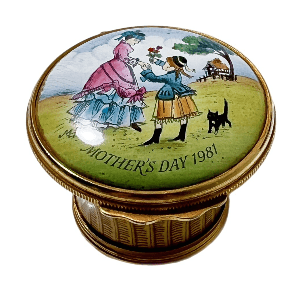 Halcyon Days Mother's Day 1981 England Hand Painted Enamel Trinket Box Vintage - Image 1