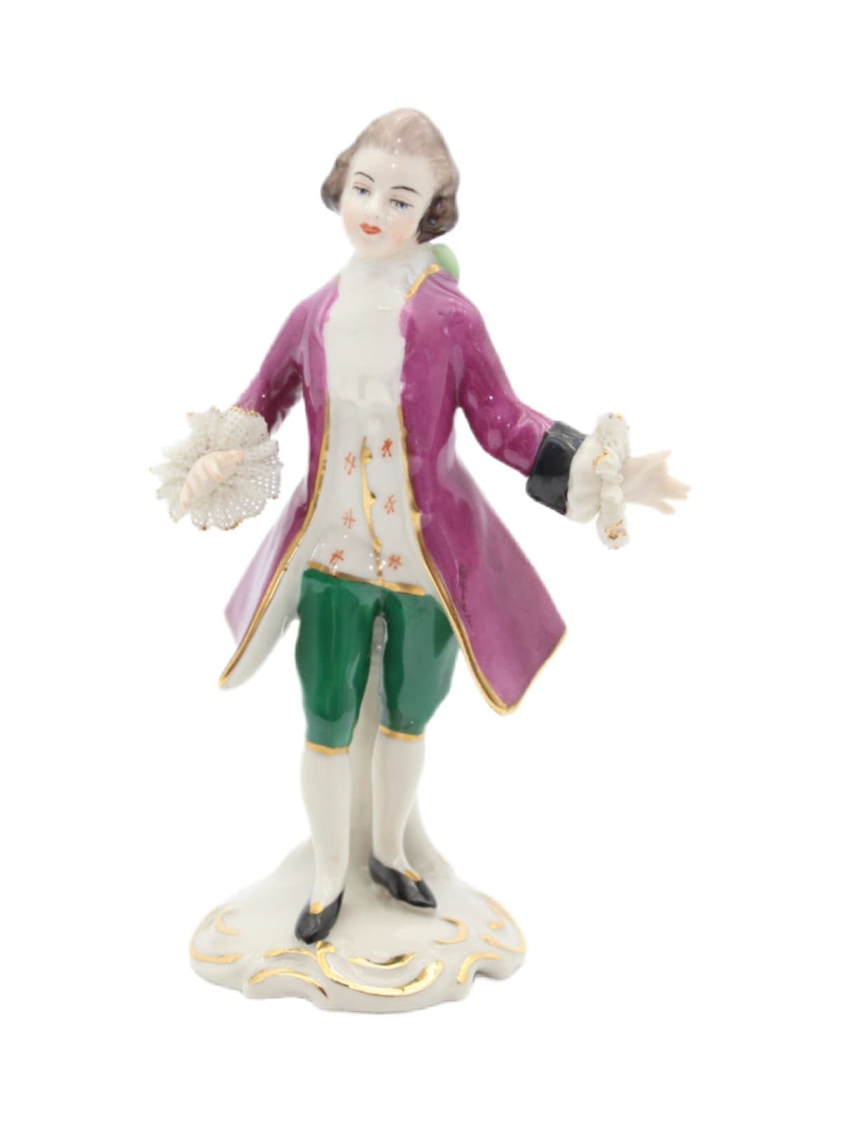 Frankenthal Germany Hand Painted Laced Vintage Younge Man Porcelain Figurine 5" - Image 1