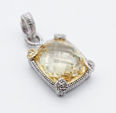 JUDITH RIPKA Sterling 18k Gold Canary Quartz & Diamonds Pendant - Thumbnail 4