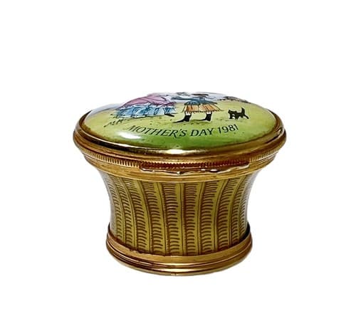 Halcyon Days Mother's Day 1981 England Hand Painted Enamel Trinket Box Vintage - Thumbnail 2