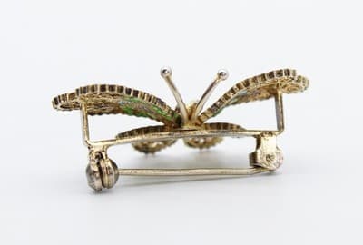 Vtg 800 European Silver Vermeil Multicolor Enamel Filigree Butterfly Pin Brooch - Thumbnail 4