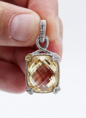 JUDITH RIPKA Sterling 18k Gold Canary Quartz & Diamonds Pendant - Thumbnail 2