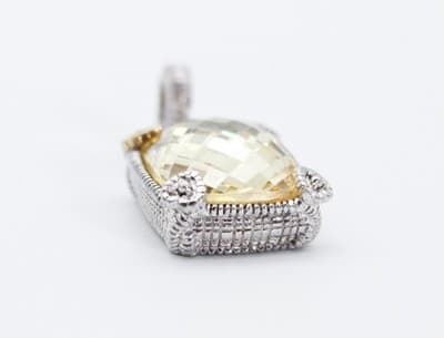 JUDITH RIPKA Sterling 18k Gold Canary Quartz & Diamonds Pendant - Thumbnail 3