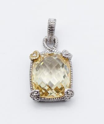 JUDITH RIPKA Sterling 18k Gold Canary Quartz & Diamonds Pendant - Thumbnail 7