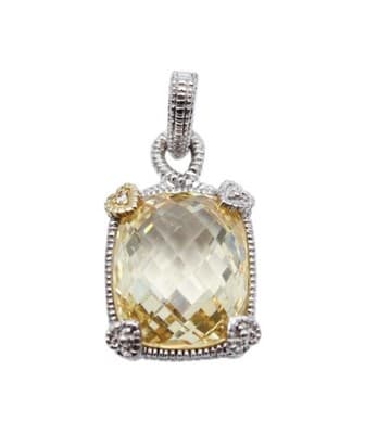 JUDITH RIPKA Sterling 18k Gold Canary Quartz & Diamonds Pendant - Image 1