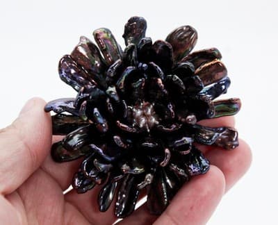 Vintage Natural Peacock Baroque Pearl & Seed Pearl Floral Statement Pin Brooch - Thumbnail 2