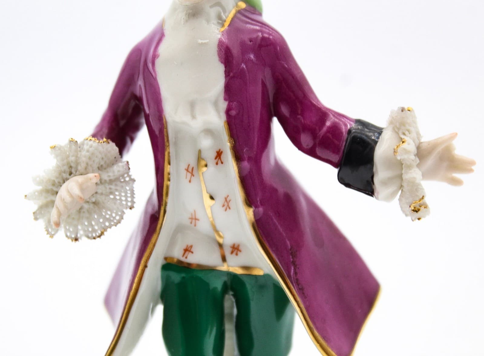 Frankenthal Germany Hand Painted Laced Vintage Younge Man Porcelain Figurine 5" - Thumbnail 4