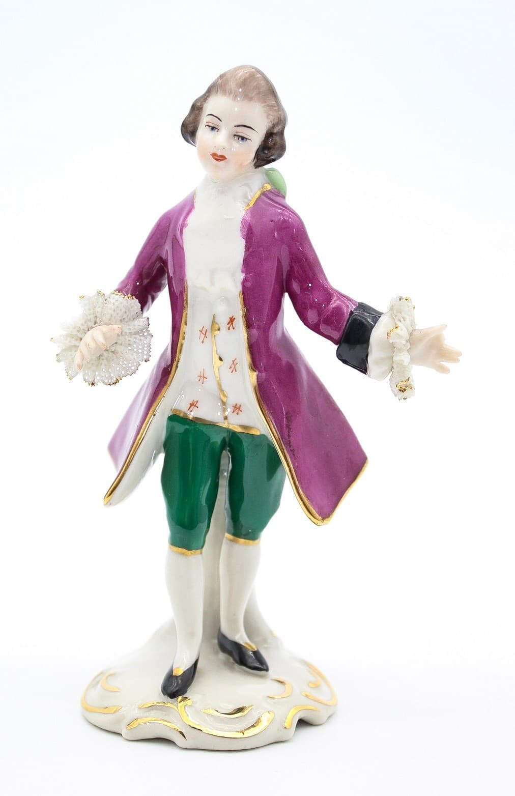 Frankenthal Germany Hand Painted Laced Vintage Younge Man Porcelain Figurine 5" - Thumbnail 9
