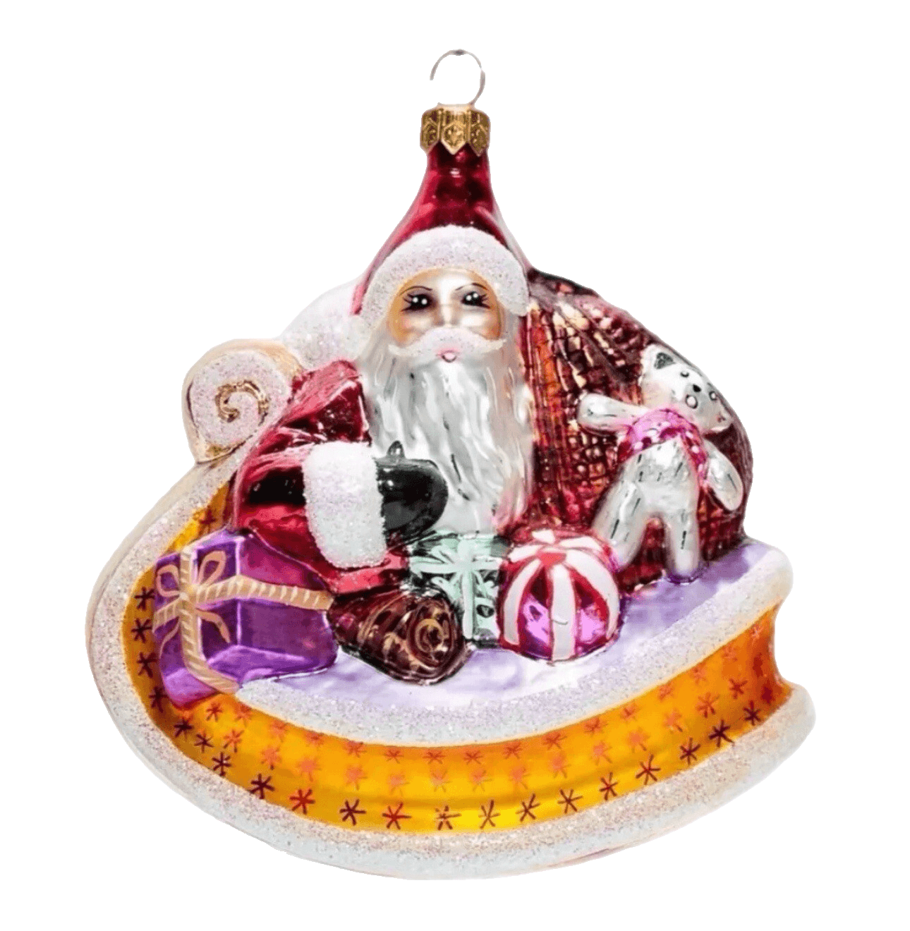 Christopher Radko Santa on Sleigh Full of Toys Glass Christmas Ornament Vintage - Image 1