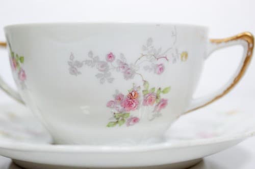LIMOGES France C. Ahrenfeldt Floral Boullion Porcelain Cup & Saucer Antique - Thumbnail 2