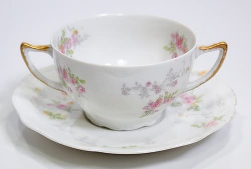 LIMOGES France C. Ahrenfeldt Floral Boullion Porcelain Cup & Saucer Antique - Thumbnail 8