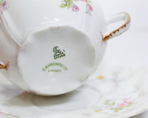 LIMOGES France C. Ahrenfeldt Floral Boullion Porcelain Cup & Saucer Antique - Thumbnail 5