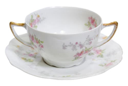 LIMOGES France C. Ahrenfeldt Floral Boullion Porcelain Cup & Saucer Antique - Image 1