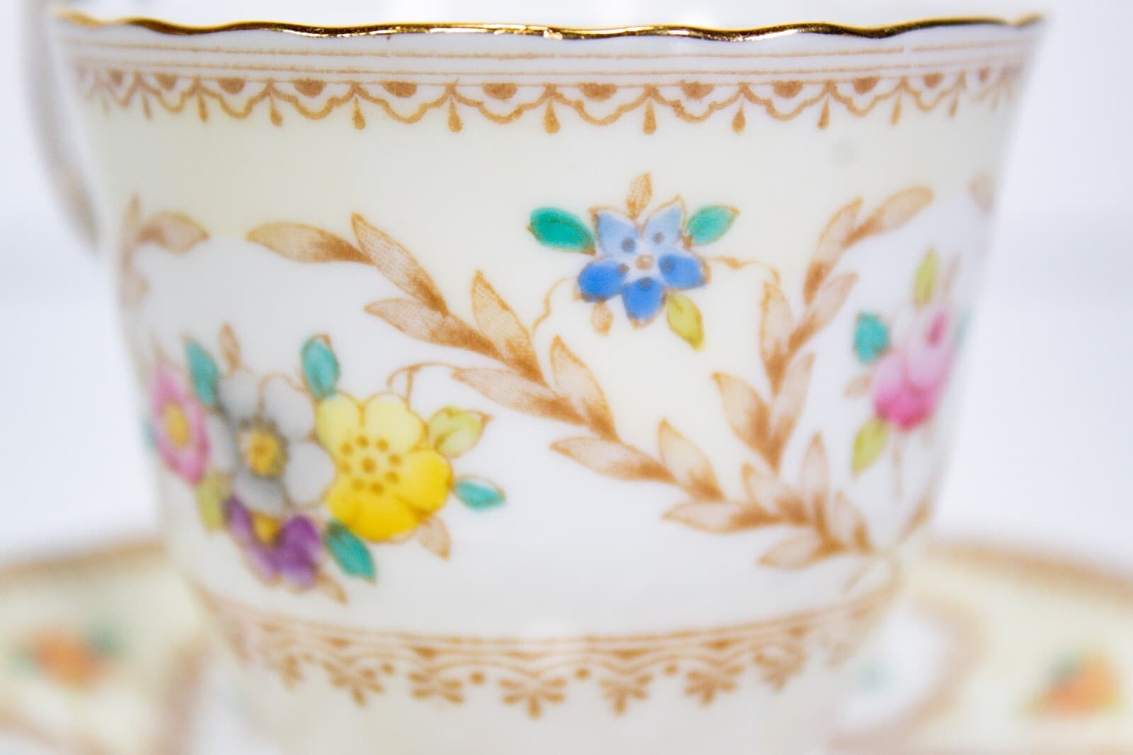 Vintage CROWN STAFFORDSHIRE Fine Bone China Multicolor Gold Gilt Cup & Saucer - Thumbnail 2