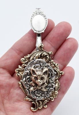 Rare Vintage Two Tone Cat & Scroll Motif Reading Spoon Bookmark - Thumbnail 10