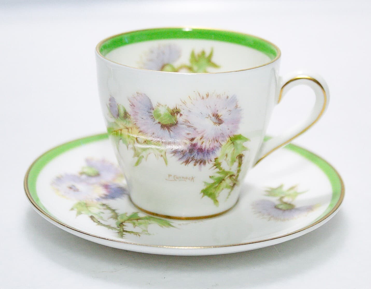 ROYAL DOULTON England Glamis Thistle Signed P. Curnock Porcelain Cup & Saucer - Thumbnail 5