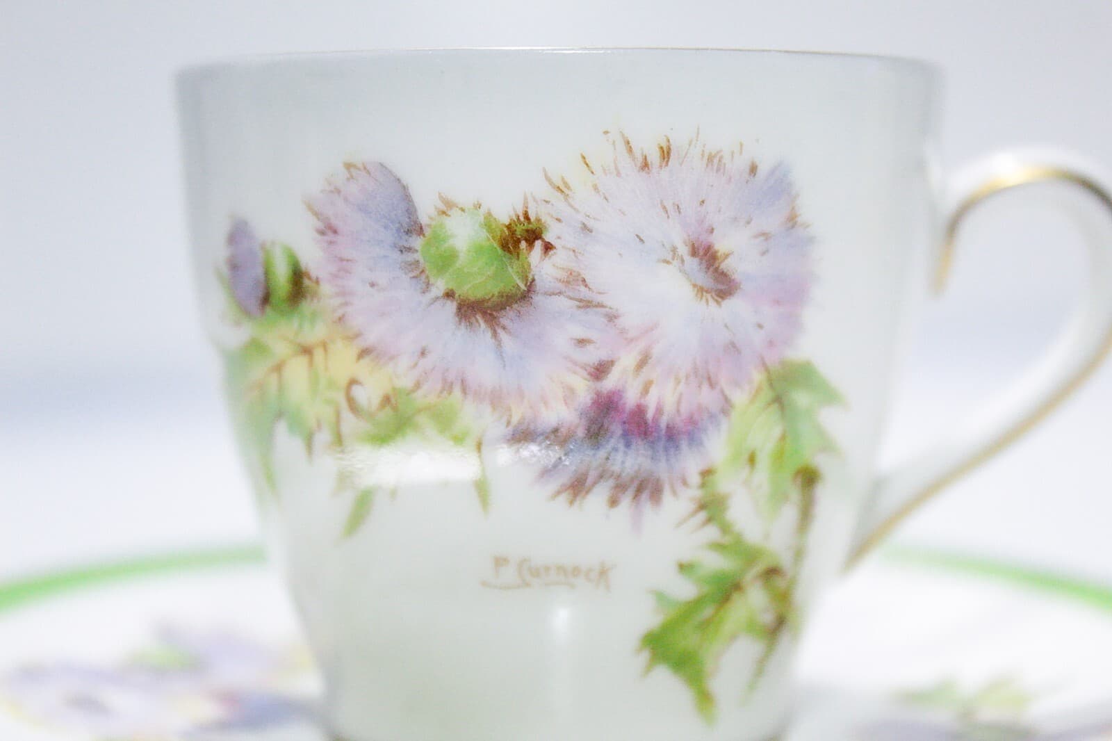 ROYAL DOULTON England Glamis Thistle Signed P. Curnock Porcelain Cup & Saucer - Thumbnail 2