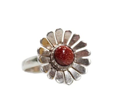 Vintage 925 Sterling Made In Mexico Natural Goldstone Sun Motif Ring Size 6 - Image 1
