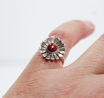 Vintage 925 Sterling Made In Mexico Natural Goldstone Sun Motif Ring Size 6 - Thumbnail 5
