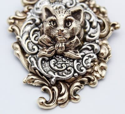 Rare Vintage Two Tone Cat & Scroll Motif Reading Spoon Bookmark - Thumbnail 4