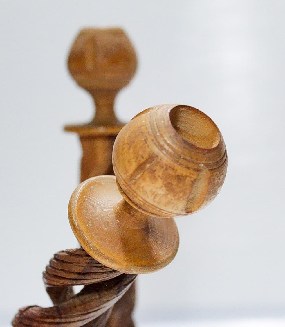 Pair of Vintage Gothic Style Natural Wood Spiral Columns Candle Holders - Thumbnail 8