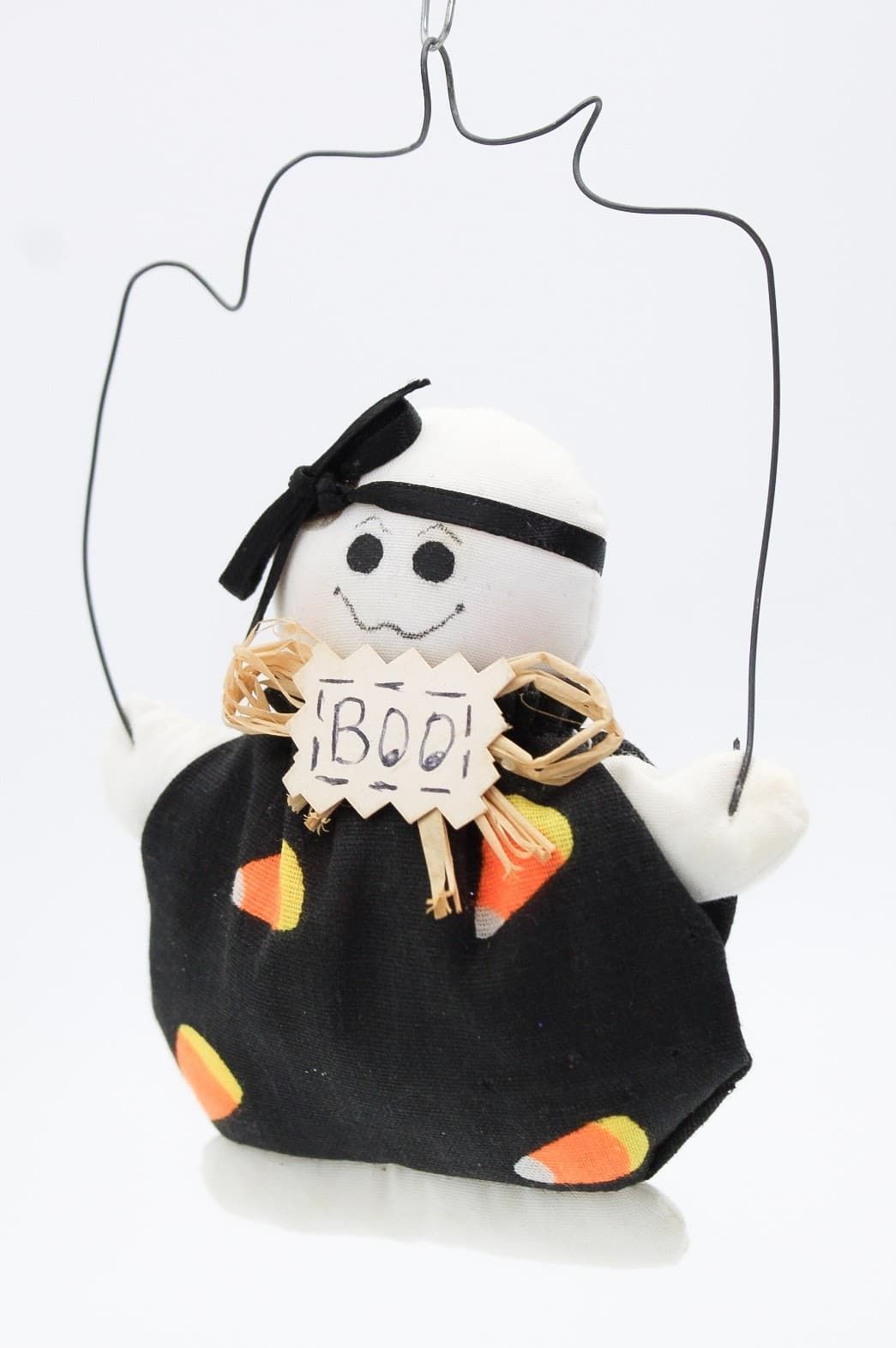 Bethany Lowe Handcrafted Halloween Cloth BOO! Ghost Candy Corn Ornament - Thumbnail 2