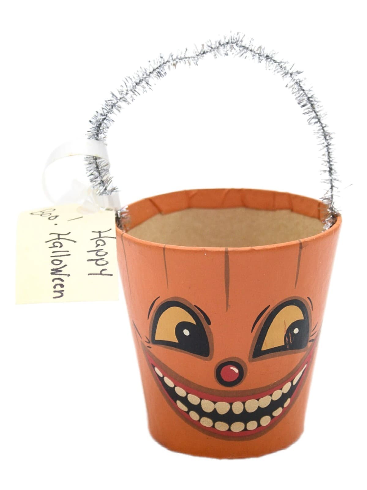 Bethany Lowe Designs Halloween Paper Mache Pumpkin Small Bucket Container - Image 1