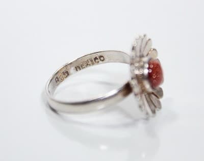 Vintage 925 Sterling Made In Mexico Natural Goldstone Sun Motif Ring Size 6 - Thumbnail 4