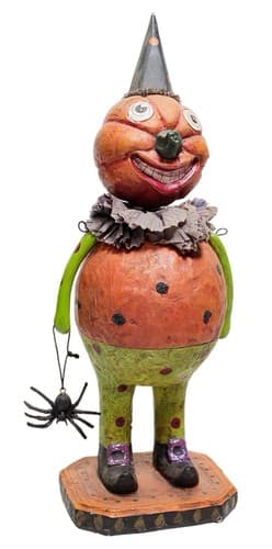 Paper Mache Vintage Pumpkin Bobble Head Spider Basket Halloween Decor Vintage - Image 1